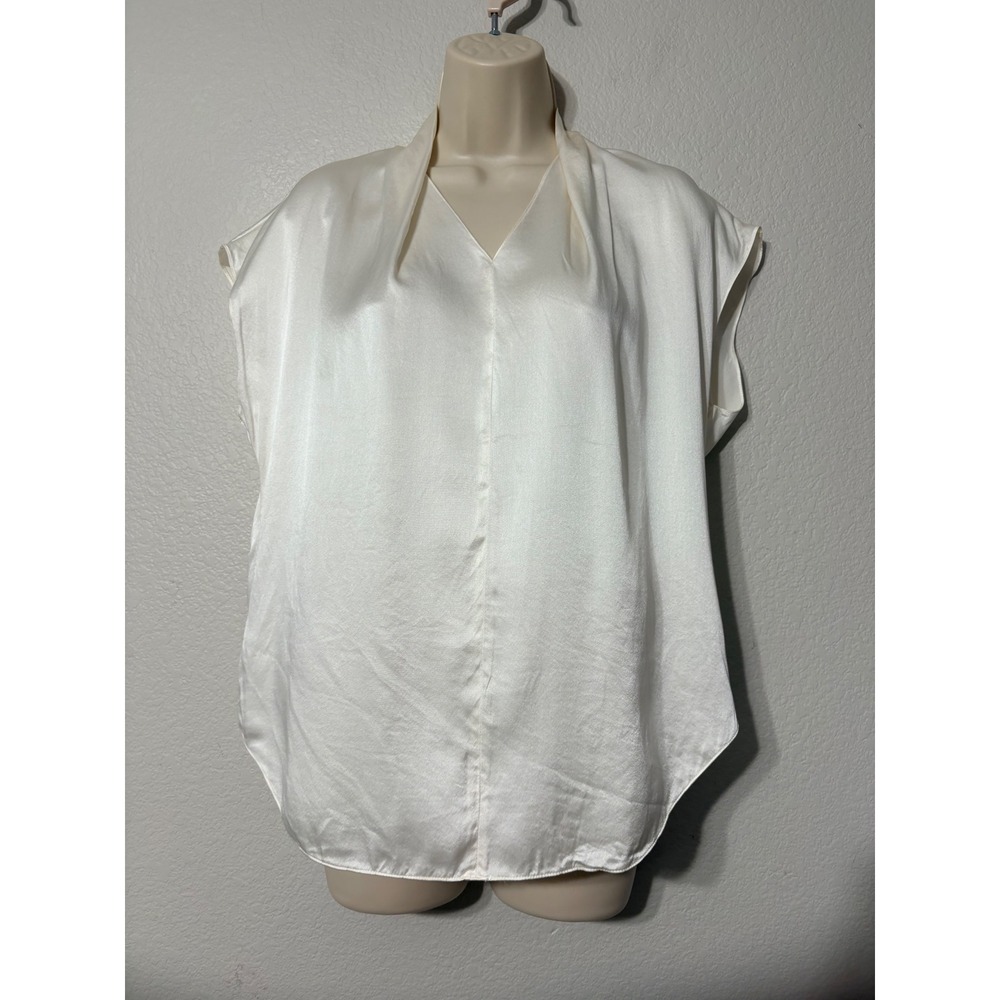 Rumere Silk Blend V-Neck Shawl Collar Sleeveless Blouse Cream Ivory Size 42